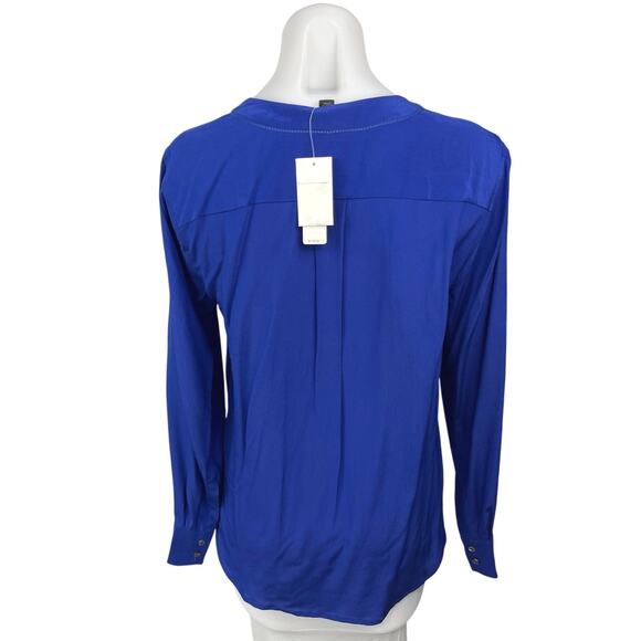 NEW J.Crew 100% Silk Blue Drapey V Neck Casual Long Sleeve Career Blouse Top 8 - Picture 2 of 4